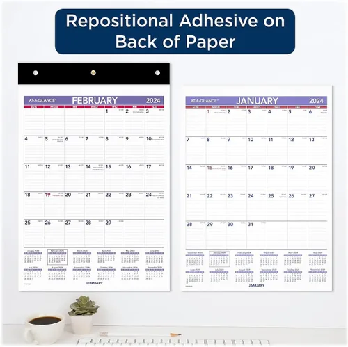 Vista 4 de AT-A-GLANCE - Calendario mensual de pared 2024 de 11 x 8 pulgadas (PM09RP-28-24)