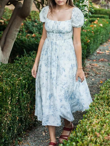 Vista 3 de Vestido largo de verano con estampado floral y largo hasta la rodilla para mujer 2023