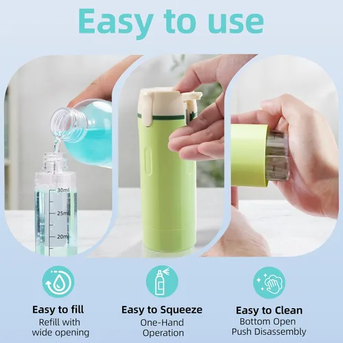 Vista 3 de Botella dispensadora de viaje 4 en 1, Paquete de 2 verde y blanco