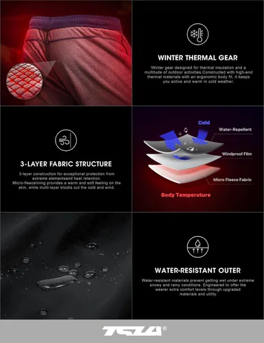 Vista 6 de TSLA Pantalones de ciclismo térmicos a prueba de viento para hombre, pantalones de ciclismo con forro polar, pantalones de ciclismo para exteriores