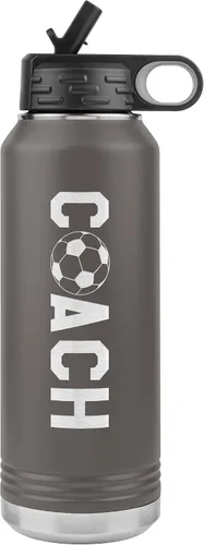 Vista 6 de Botella de agua de entrenador de fútbol, 32 onzas, con tapa abatible de acero inoxidable grabada, con pajita, regalo de entrenador de fútbol