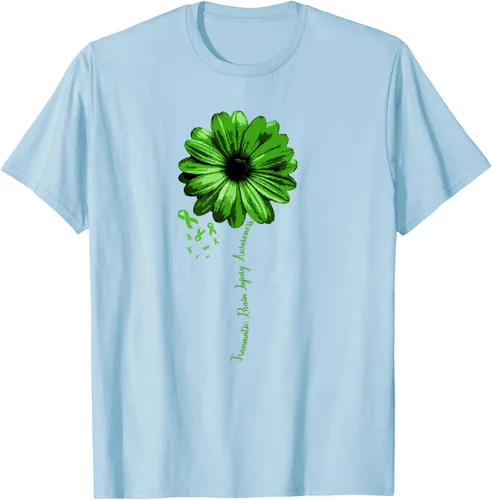 Vista 57 de Camiseta de conciencia de lesiones cerebrales traumáticas con cinta verde guerrero, Negro, S