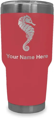 Vista 40 de LaserGram Vaso aislado al vacío de 20 onzas, caballito de mar, grabado personalizado incluido (negro)