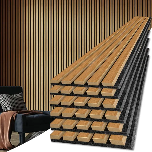Vista 17 de Art3d Paquete de 2 paneles acústicos de listones de madera de 104" x 15.75" para pared y techo, paneles modernos estriados de absorción de sonido