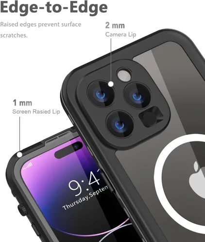 Vista 3 de Funda impermeable diseñada para iPhone 14 Pro Max, a prueba de golpes y polvo con protector de pantalla, funda protectora de cuerpo completo