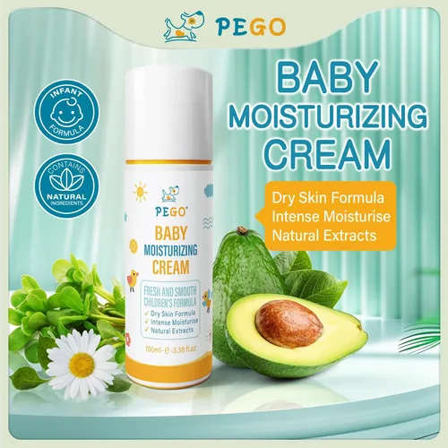 Vista 2 de PEGO Crema facial hidratante para bebés, con manteca de karité, manzanilla, crema diaria para bebés, loción corporal, hidrata la piel sensible