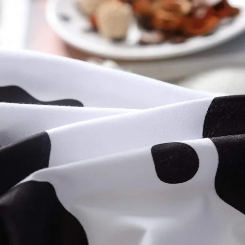 Vista 4 de Juego de ropa de cama de dibujos animados para niños, funda de edredón con estampado de vaca, funda de edredón negra y blanca, funda de edredón