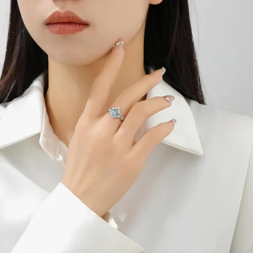 Vista 2 de Anillo ajustable de apertura única de plata de ley 925 con cristal esmaltado