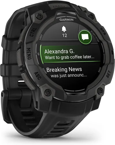 Vista 4 de Garmin Instinct® 3 45mm, pantalla AMOLED, reloj inteligente GPS resistente para exteriores, bisel reforzado con metal, linterna incorporada, hasta