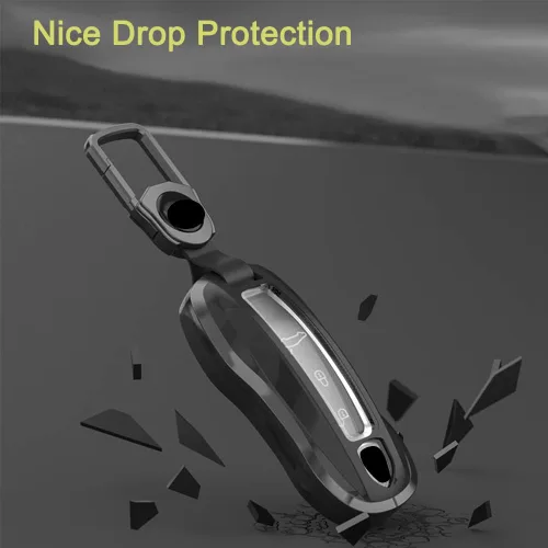 Vista 5 de Alloy Metal Key Fob Cover,Compatible with Porsche Macan Cayenne Panamera 911 Boxster Cayman 718 Negro