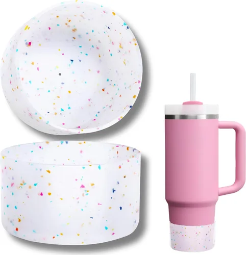 Vista 26 de Paquete de 2 botas de silicona para Stanley Cup de 30 oz y 40 onzas, protector inferior antideslizante y reductor de ruido, cubierta base de vaso