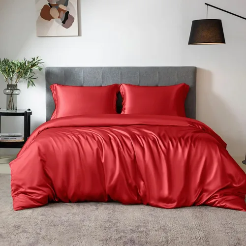 Vista 10 de THXSILK Juego de funda de edredón de seda de 4 piezas, sábanas de seda, juegos de cama de lujo, ultra suave, lavable a máquina, duradera, 100% seda