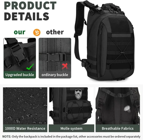 Vista 4 de HUNTVP Mochila táctica militar MOLLE mochila de caza mochila táctica Backpck paquete de asalto que se puede fijar con el chaleco y el cinturón