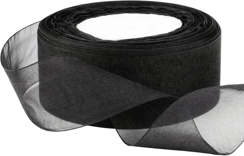 Vista 2 de Hapeper Cinta de organza transparente de 1 1/2 pulgadas, 50 yardas/rollo (negro)