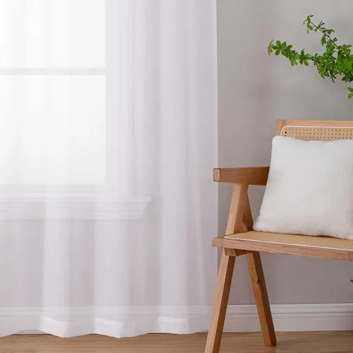 Vista 9 de 2 paneles de cortinas traslúcidas blancas para dormitorio, sala de estar, 96 pulgadas de largo, modernas, suaves, ligeras, con bolsillo para barra