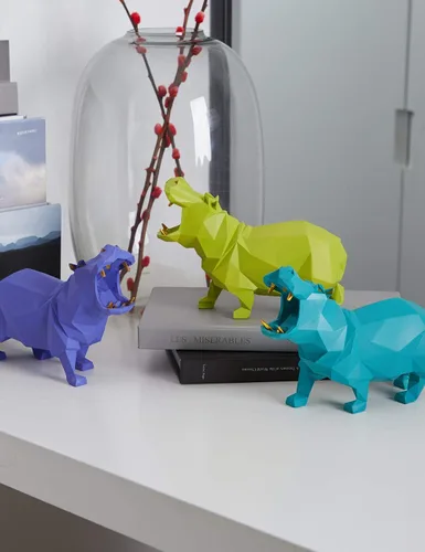 Vista 3 de HAUCOZE Estatua de hipopótamo, escultura de animal, figura moderna para decoración del hogar, decoración del hogar, arte de mesa, regalo para Azul