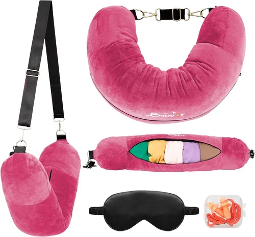 Vista 13 de Almohada de viaje para el cuello rellenable con ropa, almohada para el cuello rellenable para viajar, bolsa de almacenamiento rellenable y plegable