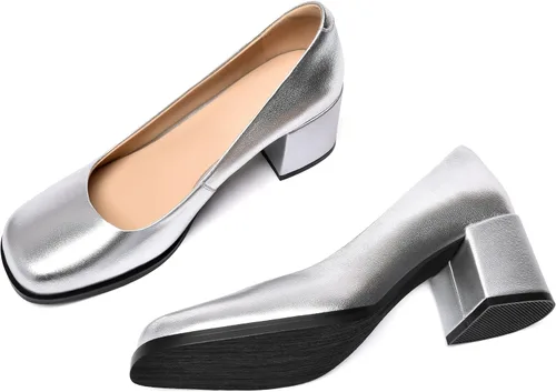 Vista 6 de Zapatos casuales de tacón bajo para mujer, de piel mate, puntera cuadrada, 2.5 pulgadas