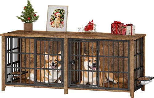 Vista 16 de Lulive Mueble de Jaula para Perros Pequeños, Perrera para Perros de Interior con Puertas Dobles de Madera, Jaula para Perros de 27.1'' de Servicio