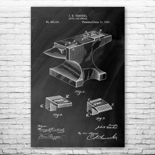 Vista 2 de Póster de Anvil de herrero de la Tierra de patente, regalo de herrero, arte de trabajo de metal, trabajador de hierro, regalos de joyería, profesor