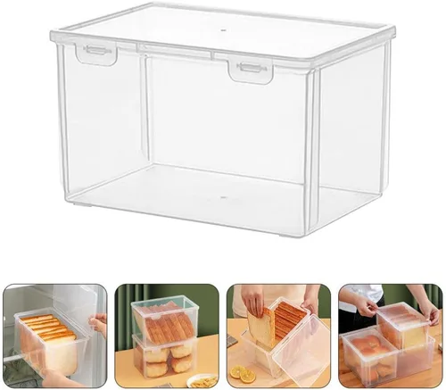 Vista 6 de Kichvoe - Caja de pan transparente de grado alimenticio, contenedor de almacenamiento de plástico para pan casero, organizador de pan para encimera