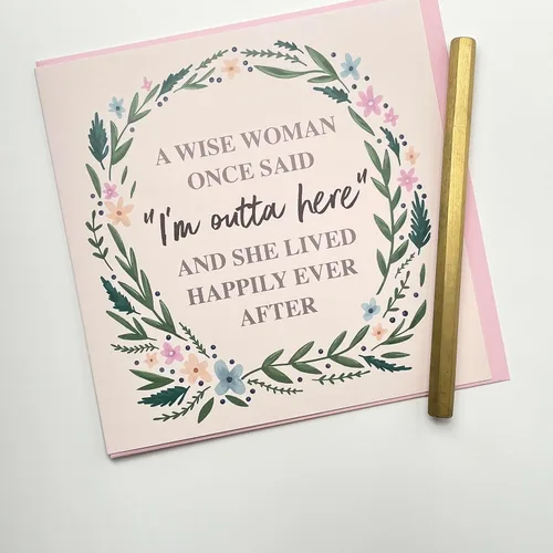Vista 3 de Old English Co. - Divertida tarjeta de jubilación para mujeres y ella, A Wise Woman Once Said I'm Outta Here, tarjetas divertidas para colegas