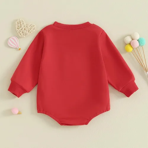 Vista 69 de SOLILOQUY Traje de manga larga con cuello redondo para el primer día de San Valentín para bebé niño y niña, mameluco de corazón de amor
