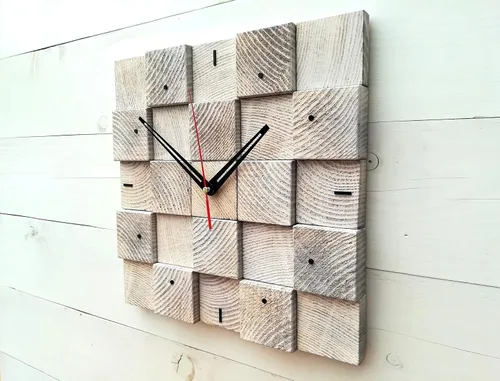 Vista 6 de Wall Clock, Christmas gift, Square Clock, Wooden Wall Clock, Scandinavian Decor, Unique Wall Clock, Modern Clock, Hanging Clock