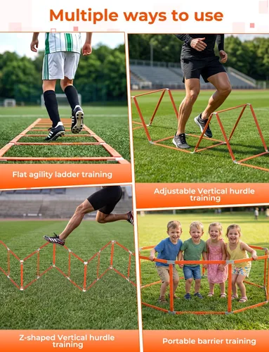 Vista 13 de GHB Tangle-Free Agility Ladder Hurdles, 15ft 11 Rungs Amarillo-6 conos