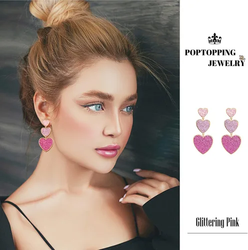 Vista 3 de PopTopping Aretes de corazón rosa para mujeres, adolescentes, niñas, regalo para cumpleaños, día de San Valentín