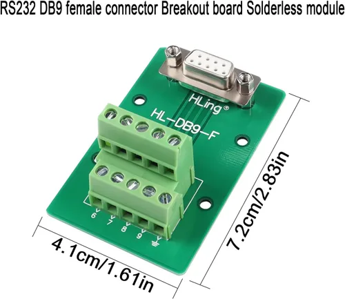 Vista 6 de QIANRENON RS232 DB9 Conector hembra Placa de conexión DB9 hembra a terminal de cableado Adaptador sin soldadura Módulo de bloque de prueba serie