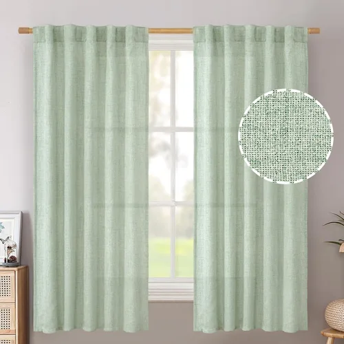 Vista 70 de BGment Cortinas cortas de lino marfil de 36 pulgadas de largo para ventanas de cocina, pequeñas cortinas texturizadas rústicas para café sobre