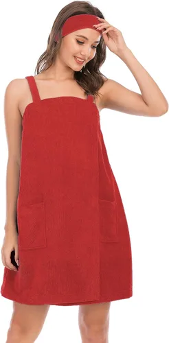 Vista 43 de Veseacky Toalla de baño para mujer con bolsillo, bata de spa ajustable y diadema facial