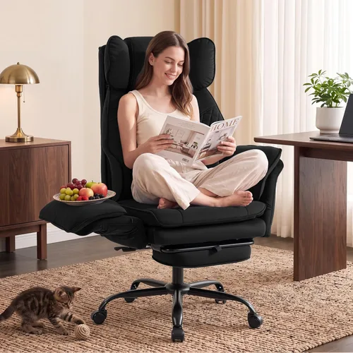 Vista 11 de Criss Cross Chair with Flip Armrests ,Big and Tall Desk Chair with Footrest Pu Leather Brown
