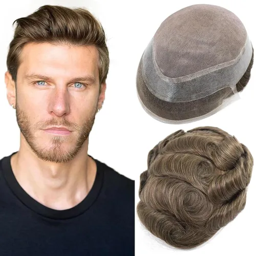 Vista 21 de HAPPY&CC Pieza del sistema de cabello humano Toupee para hombre Mono Lace #1 Negro Azabache