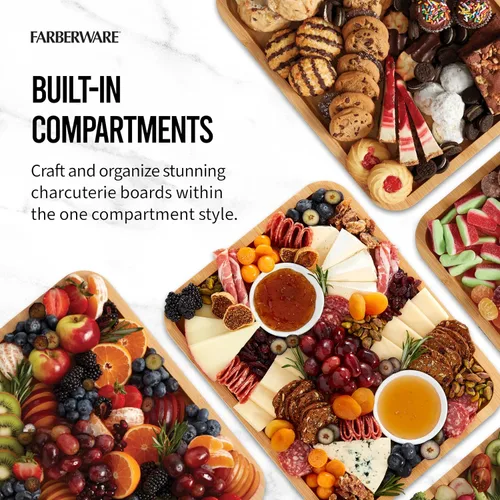 Vista 3 de Farberware Tabla de cortar de bambú Build-A-Board con compartimento de almacenamiento único, tapa de bloqueo transparente, mangos negros, perfecta
