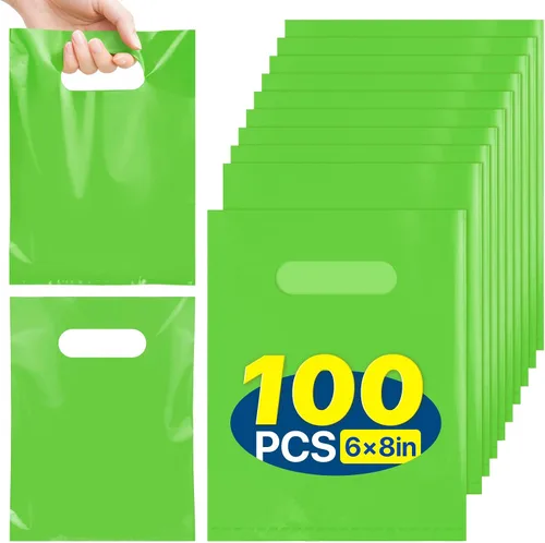 Vista 17 de ANZNKU 100 bolsas de regalo pequeñas multicolor con asa para dulces, muestras de bocadillos, manualidades, bolsa de regalo de plástico a granel