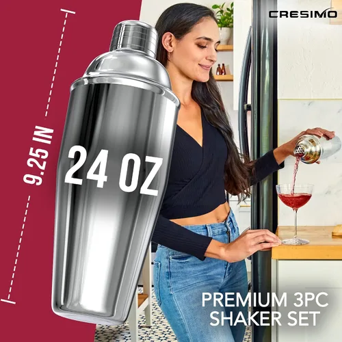 Vista 8 de Vaso medidor de acero inoxidable coctelera para Martini Cresimo, 24 onzas y con libro virtual de recetas para cóctel (4 piezas).
