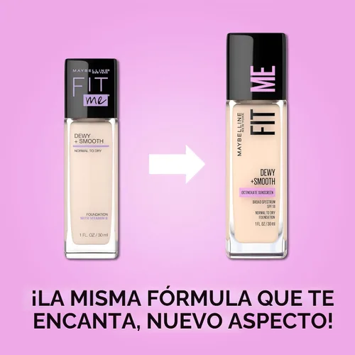 Vista 2 de Maybelline Fit Me Dewy + base líquida suave de maquillaje, Mocha, 1 unidad (el empaque puede variar)