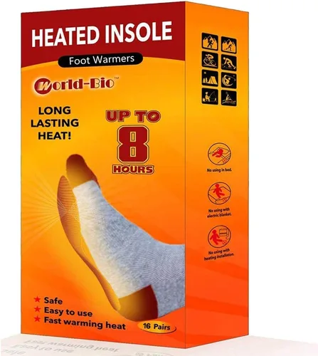 Vista 7 de WORLD-BIO - Paquete económico de plantillas desechables para calentar pies de 7/10/16/40 pares, proporcionan más de 12 horas de calor, calentadores
