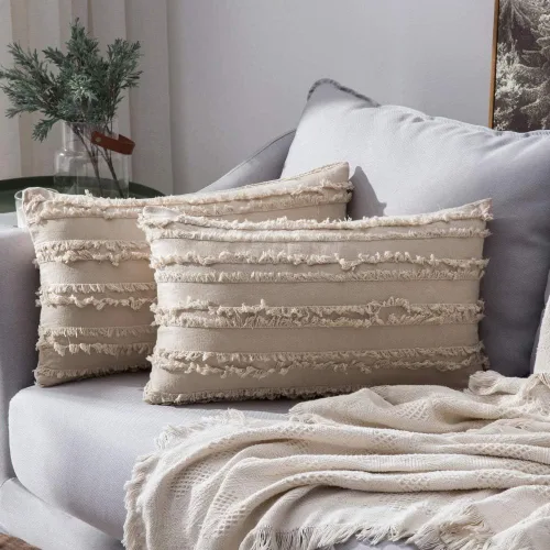 Vista 16 de MIULEE - Juego de 2 fundas de cojín decorativas de lino estilo bohemio, con patrón jacquard a rayas, para sofá, sillón, sala de estar y habitación