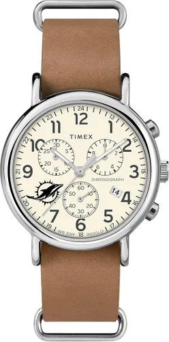 Vista 8 de Timex Tribute NFL Weekender Chrono - Correa de piel de cuarzo para hombre (1.575 in)