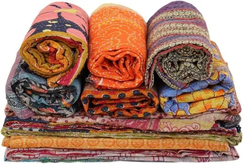 Vista 5 de Colchas Vintage Kantha Hechas a Mano de Sari Antiguo Gudari Boho Ropa de Cama Manta Colcha Rally