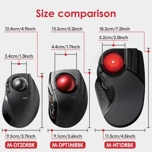 Vista 5 de ELECOM DEFT PRO - Ratón de Trackball inalámbrico Bluetooth control de dedos diseño ergonómico función de 8 botones sensor óptico de juegos bola roja