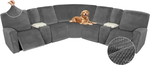 Vista 517 de Arfntevss Fundas de sofá seccional reclinable de terciopelo, Funda de sofá seccional de esquina para sofá reclinable, Funda elástica suave
