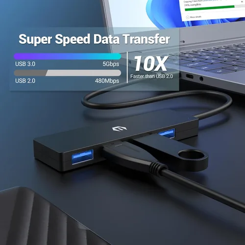 Vista 6 de Concentrador USB 4 en 1, concentrador USB 3.0, concentrador de datos USB súper delgado, adaptador USB 3.0 para adaptador multipuerto, concentrador
