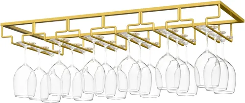 Vista 13 de Nuovoware Estante para copas de vino, soporte para copas de vino, 8 filas, color dorado profundo