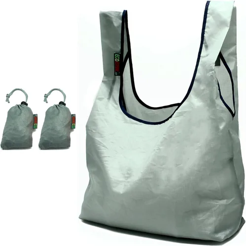 Vista 6 de Bolsa de compras reutilizable plegable de nailon Ripstop con bolsa integrada (negro y mostaza)