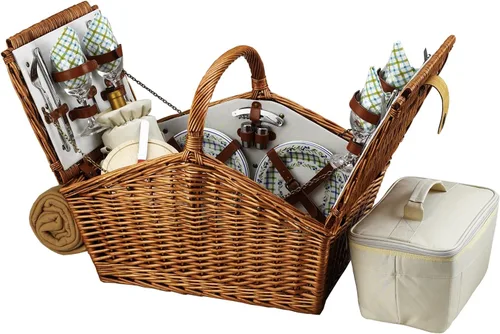 Vista 7 de Picnic at Ascot Huntsman - Cesta de picnic estilo inglés con servicio para 4 y manta - London Plaid