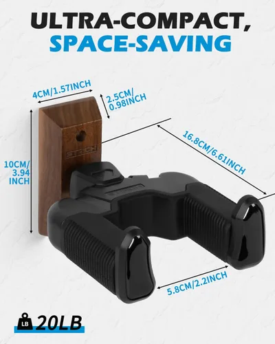 Vista 2 de STRICH Gravity - Soporte de pared para guitarra, bloqueo automático, ajuste multiángulo, base de nogal, almohadillas antideslizantes de goma
